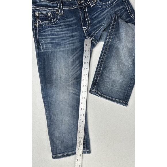 Miss Me Jeans 29 Capri Embroidery Rhinestones Distress Denim Y2K Western *Flaw - Picture 10 of 11